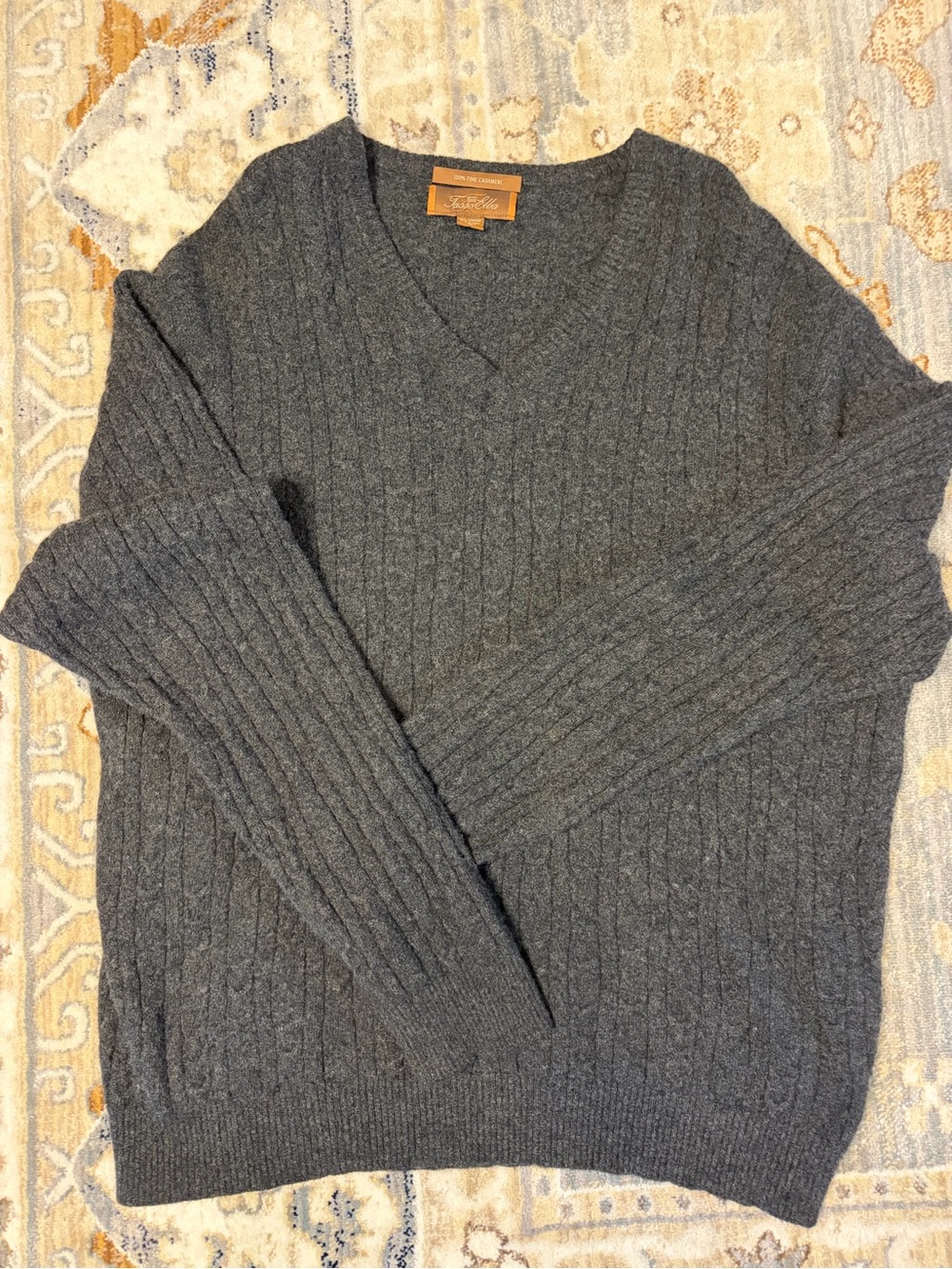 Tasso Elba Men's Dark Gray Cable V-Neck Cashmere Sweater